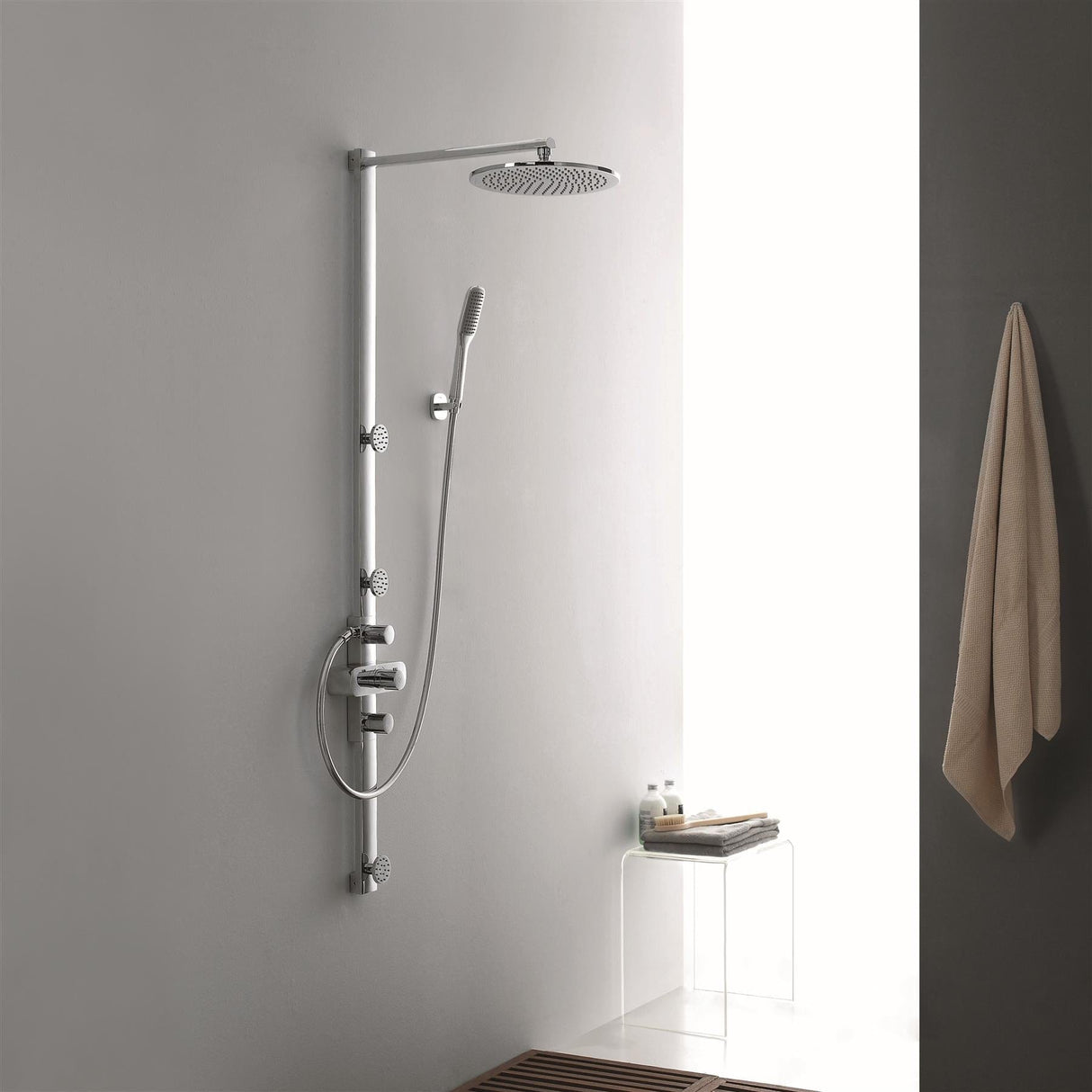 Flova Shower Set Flova Allore Thermostatic Shower Column with Hand Shower Set, Body Jets and Over Head Shower - Chrome
