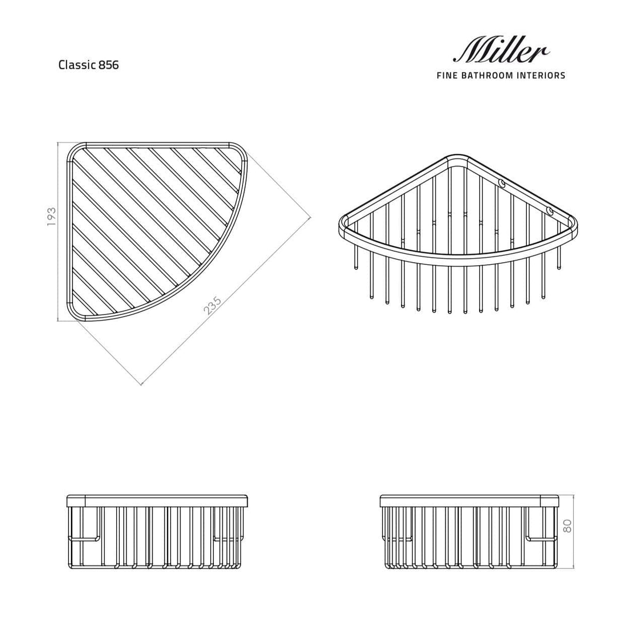 Miller Basket Miller Signature Corner Shower Basket in Brushed Brass