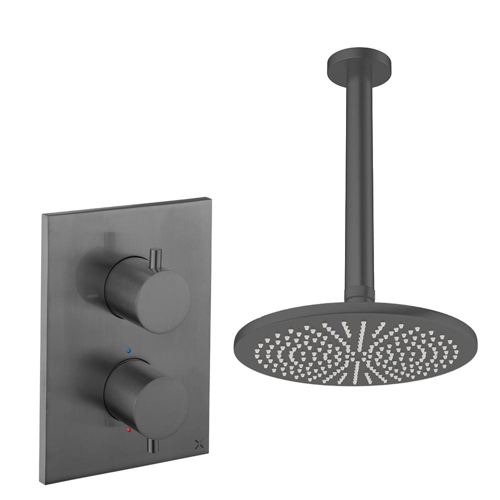 UK Bathroom Store Concealed Shower Set Slate / Ceiling Arm / 300mm Crosswater Crossbox Shower Set 1 - 1 Outlet with Fixed Overhead Shower