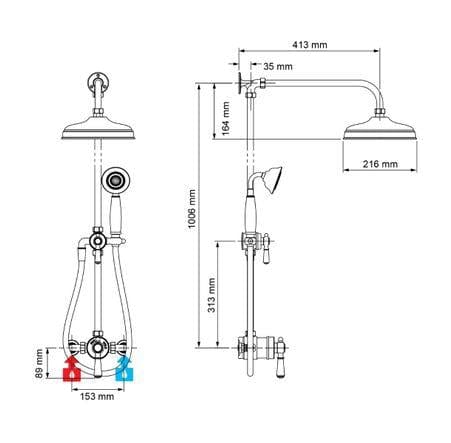 Mira Exposed Shower Set Mira Realm Traditional Exposed Thermostatic Shower Valve Set with Riser Kit, Showerhead and Handset in Chrome
