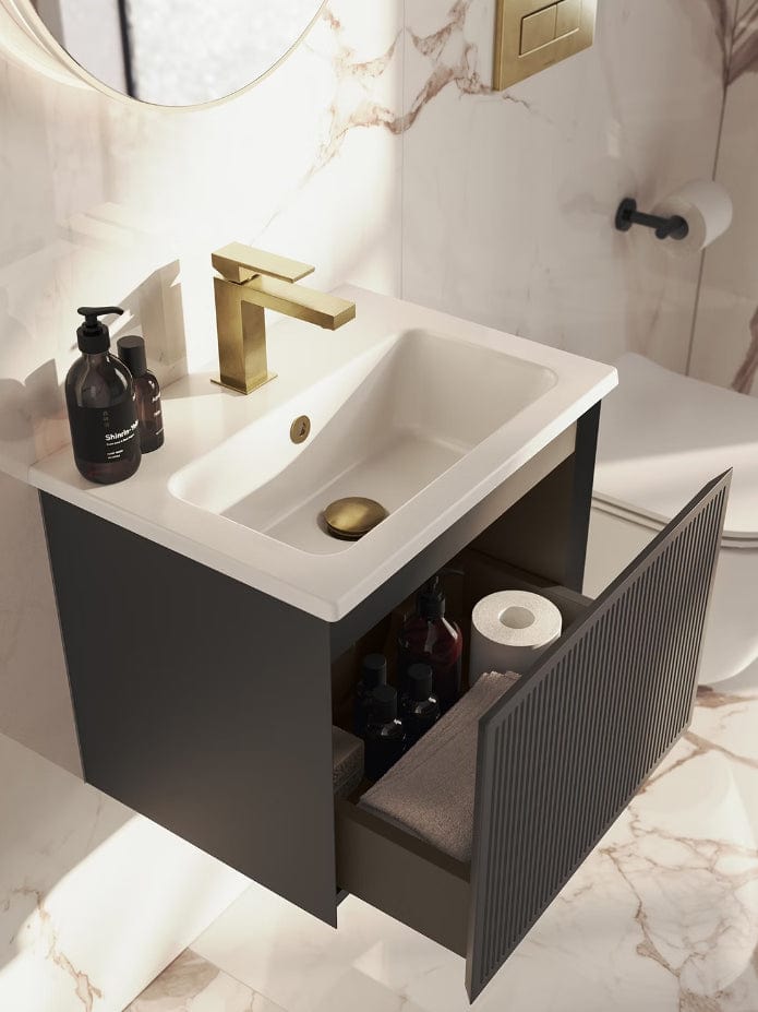 Saneux Wall Mounted Vanity Unit Saneux Monument Vanity Unit With Basin - 500 x 360mm - One Drawer - Wall Mounted