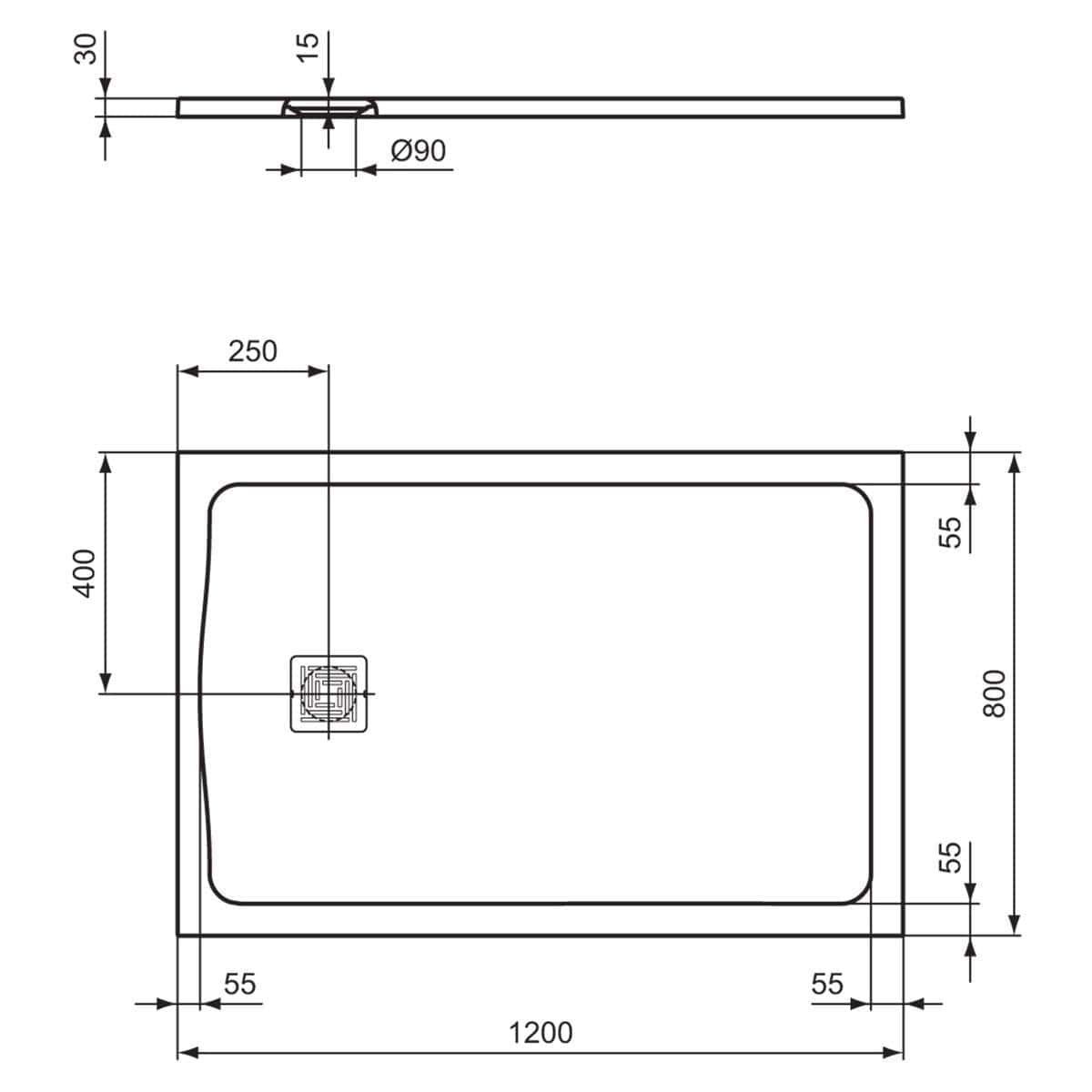 Ideal Standard Ultra Flat S+ Shower Tray 30mm including Waste