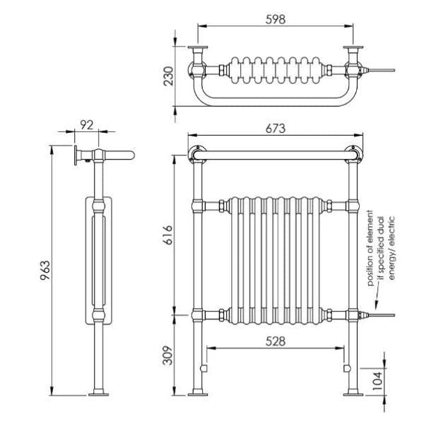 Vogue Inset Radiator Vogue Regency Traditional Floor Mounted Radiator in Chrome/White