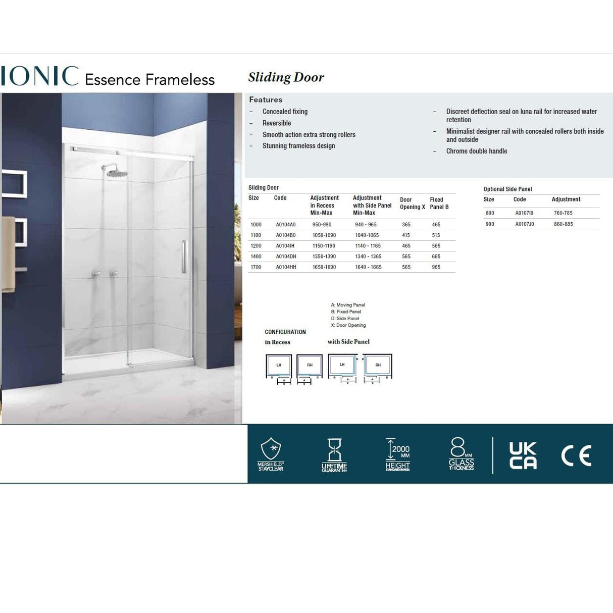 Merlyn Side Panel Merlyn Ionic Frameless Side Panel for Sliding Shower Door