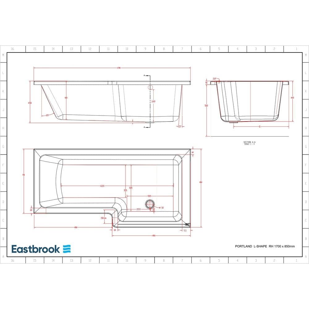 Eastbrook L-Shaped Shower Bath Eastbrook Portland L-Shape Shower Bath