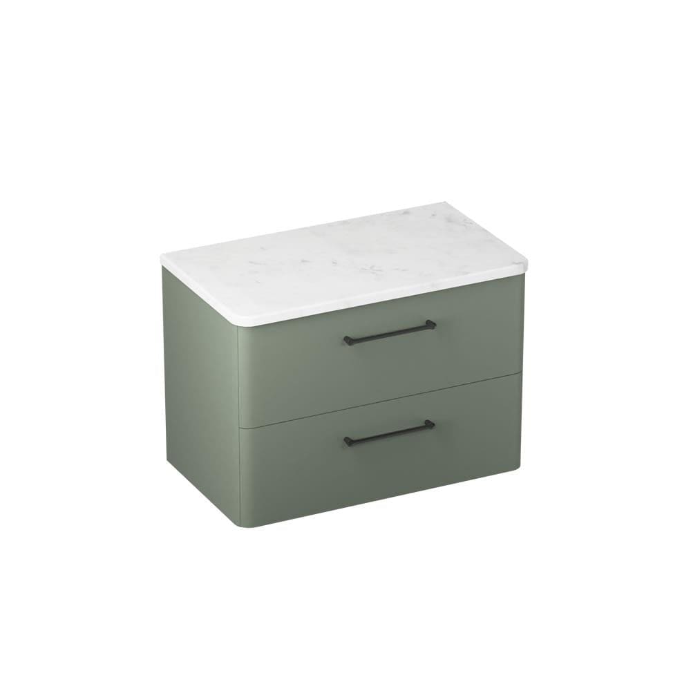 Britton Wall Mounted Vanity Unit Earthy Green / Carrara Marble Effect Worktop / Matt Black Britton Camberwell Wall Mounted 800mm Vanity Unit with Basin or Worktop