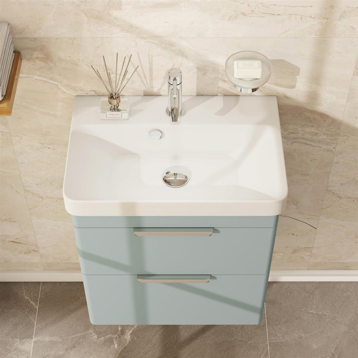 Imex Cloakroom Vanity Unit Denim Blue Imex Luna 550mm Wall Mounted Double Drawer Vanity Unit with Basin
