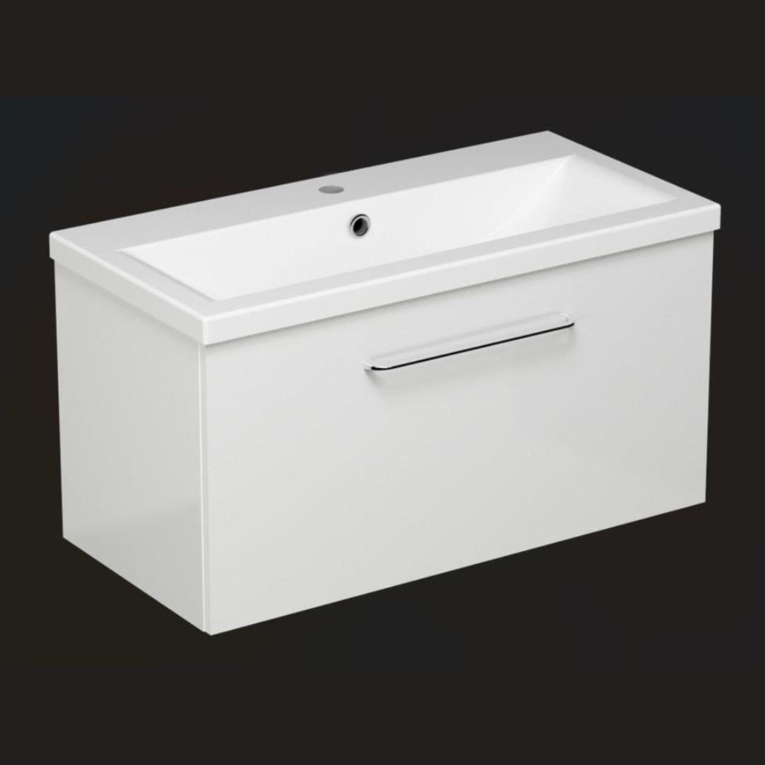 Aquarius Wall Mounted Vanity Unit White / 800mm Aquarius Vault Single Drawer Vanity Unit with 1 Tap Hole Basin