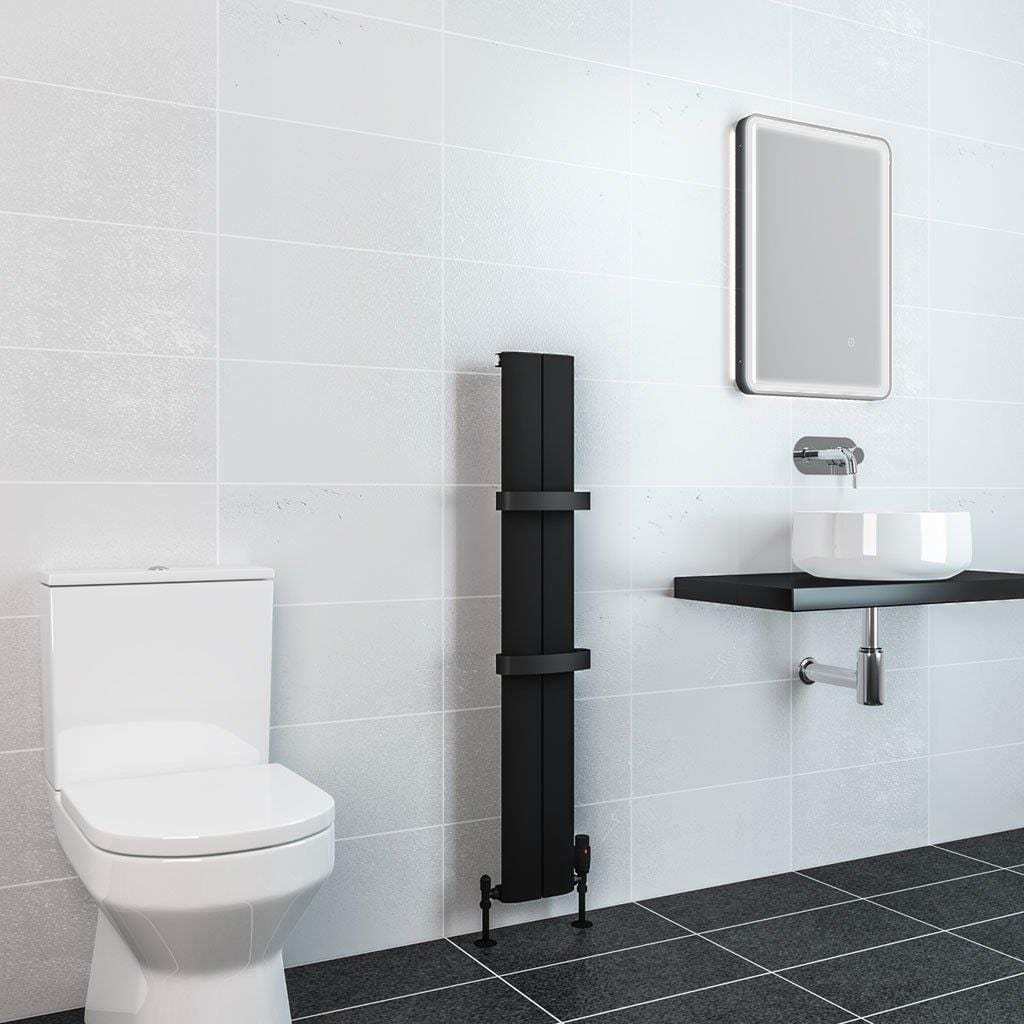 Eastbrook Panel Radiator 1200 x 185mm / Central Heating Eastbrook Berlini Straight Vertical Aluminium Radiator in Matt Black