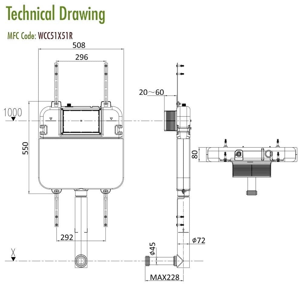 Crosswater Concealed Cistern Crosswater Dual Flush Slimline Concealed Cistern Set with Flush Plate - 508 x 80 x 550mm
