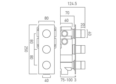 VADO Concealed Shower Valve Vado Tablet Omika 3 Outlet, 3 Handle, Vertical Concealed Thermostatic Shower Valve with All Flow Function - Chrome