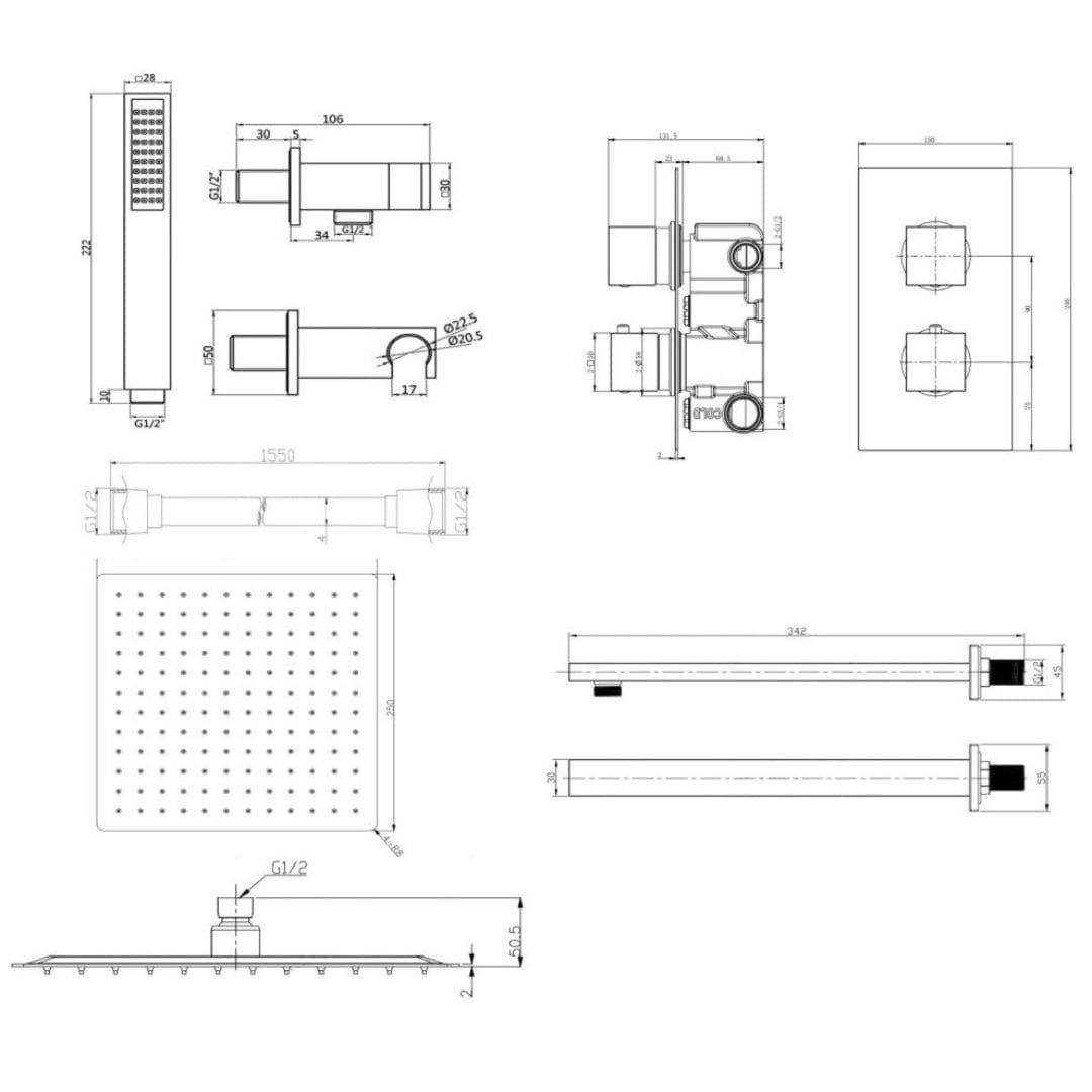 Aquarius Concealed Shower Set Aquarius RainLux Square 2 Outlet Shower Bundle