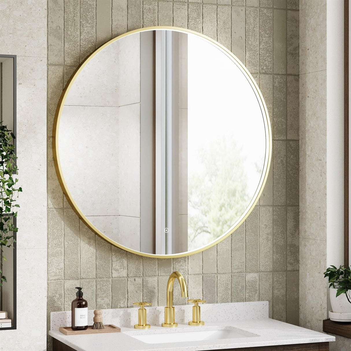 Aquarius Bathrooms Illuminated Mirror 800mm / Brushed Brass Aquarius Lumine Inset Framed LED Touch Sensor Round Mirror