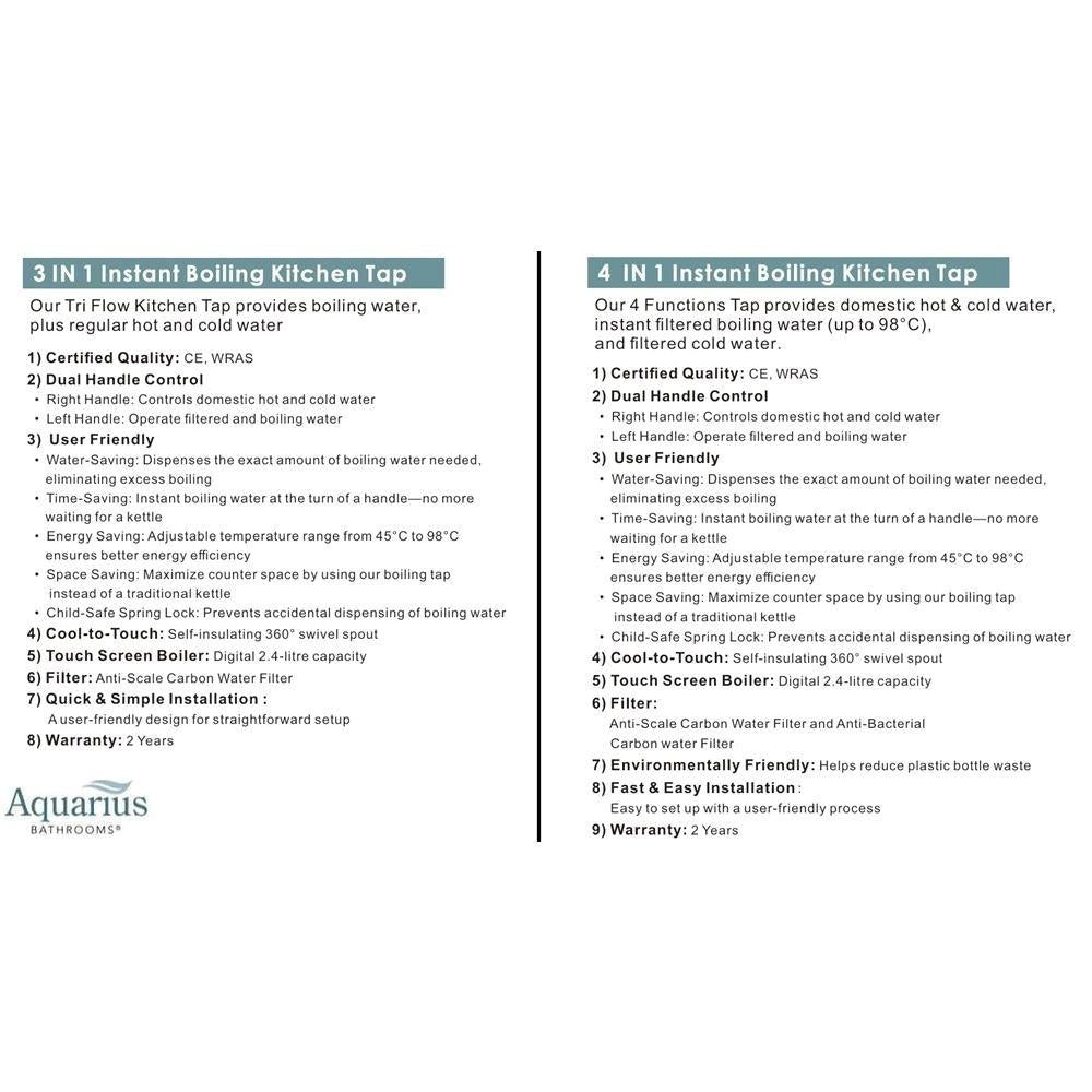 Aquarius TrueCook 3-in-1 Instant Hot Water Kitchen Tap with Square Spout