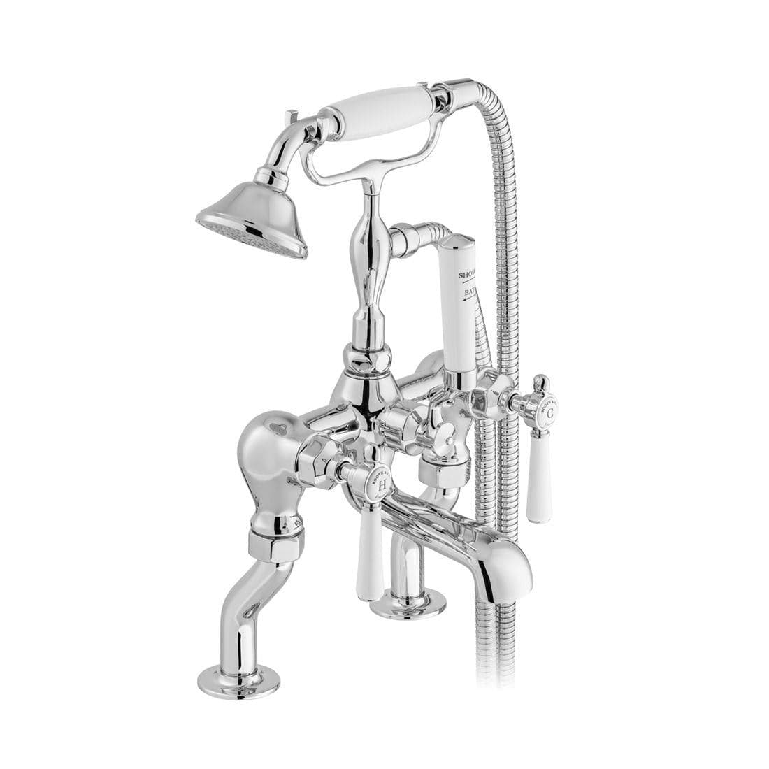 Vado Bath Shower Mixer Chrome Booth & Co. Axbridge Lever Deck Mounted Bath Shower Mixer with Traditional Shower Handset