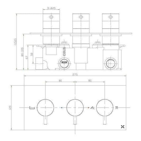 Crosswater Concealed Shower Valve Crosswater MPRO 3 Outlet, 3 Handle Horizontal Concealed Thermostatic Shower Valve