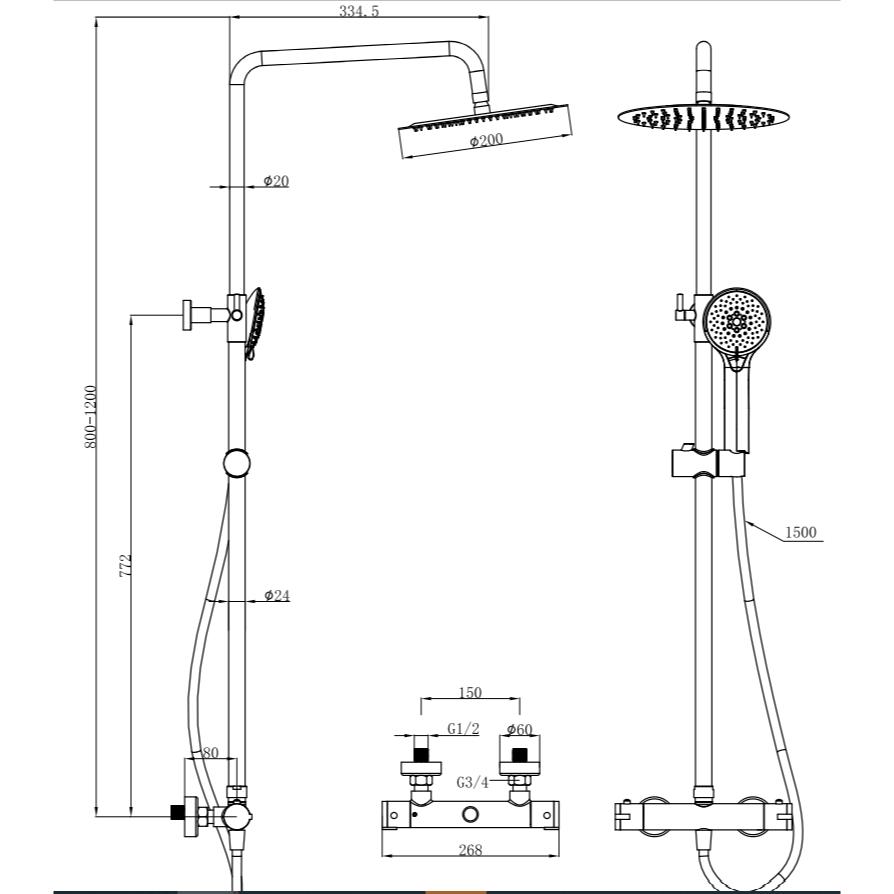 Eastbrook Exposed Shower Set Eastbrook Modern Round Thermostatic Shower Valve Set with Adjustable Riser, Showerhead and Handset in Chrome