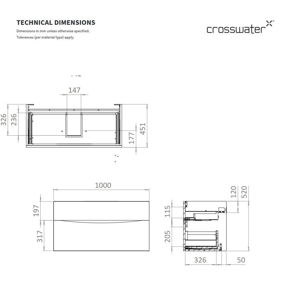 Crosswater Wall Mounted Vanity Unit Crosswater Glide II 2 Drawer Vanity Unit with Basin