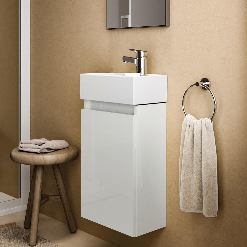 Ideal Standard Wall Mounted Vanity Unit Gloss White / Right Handed Ideal Standard Eurovit + 350mm Wall Mounted Cloakroom Vanity Unit with 1 Tap Hole Basin