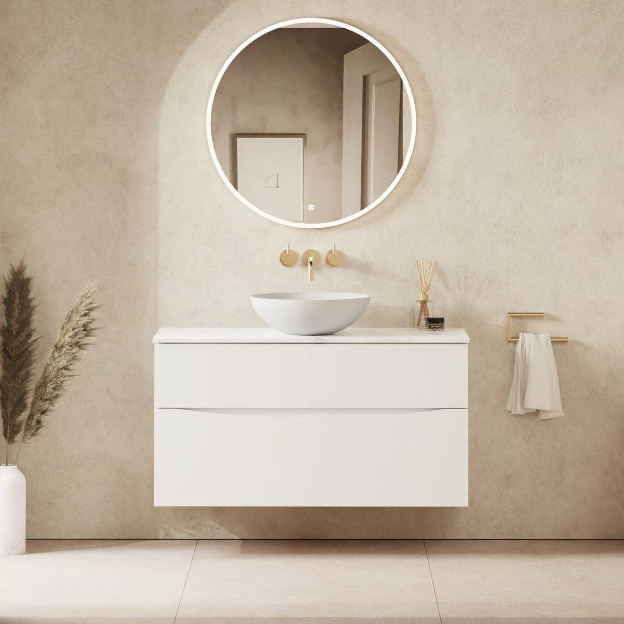 Crosswater Wall Mounted Vanity Unit 1000mm / White Gloss / Carrara Marble Effect Crosswater Glide II Wall Mounted Two Drawer Vanity Unit with Worktop