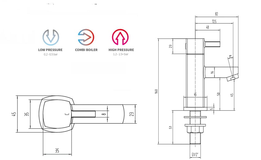 Sagittarius Pillar Basin Tap Sagittarius Axis Basin Taps (Pair) - Chrome - AX101C