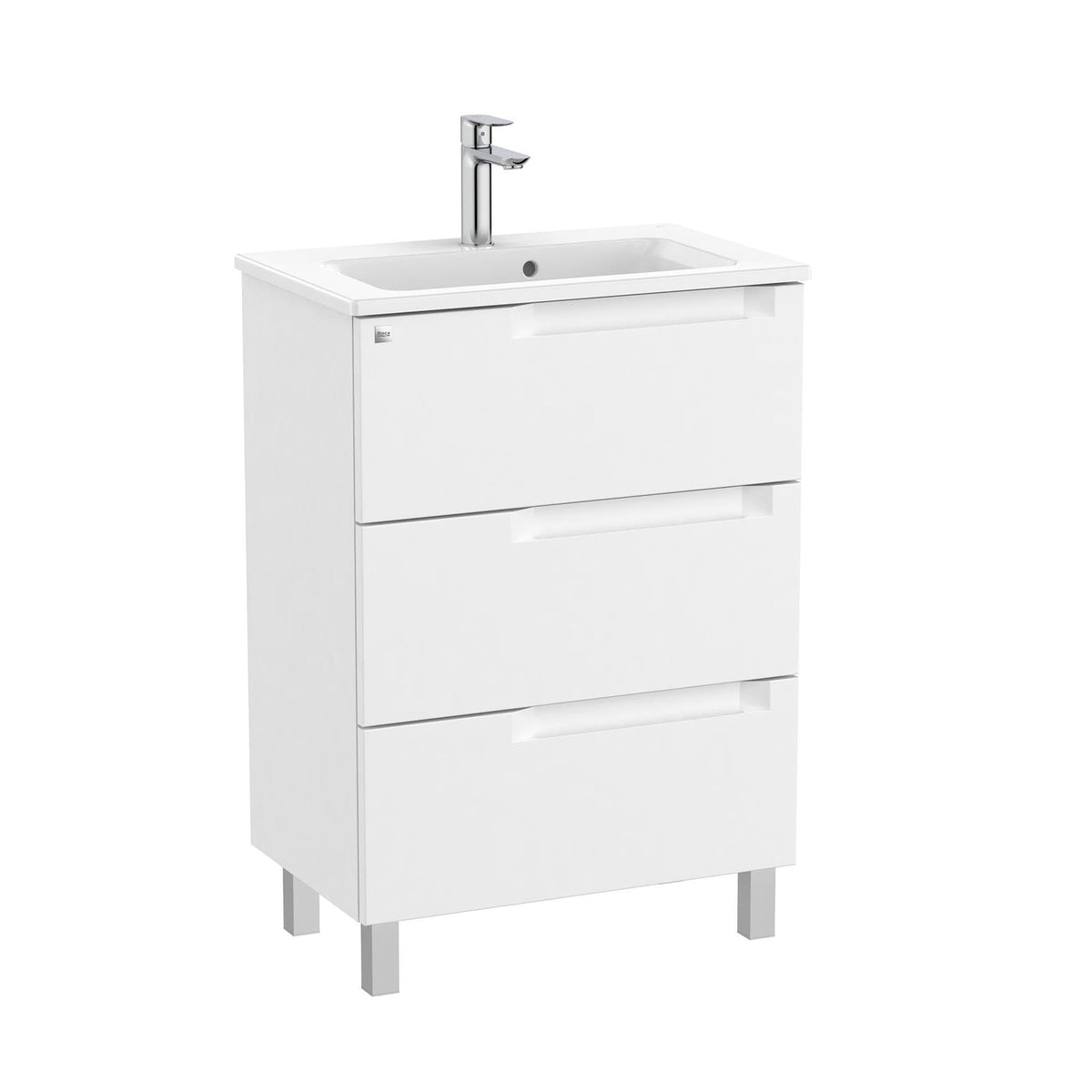 Roca Aleyda Compact 600mm Floor Standing Three Drawer Vanity Unit with Basin