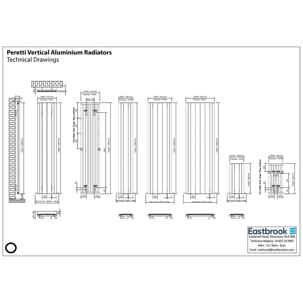 Eastbrook Peretti Straight Vertical Aluminium Radiator in Matt Anthracite