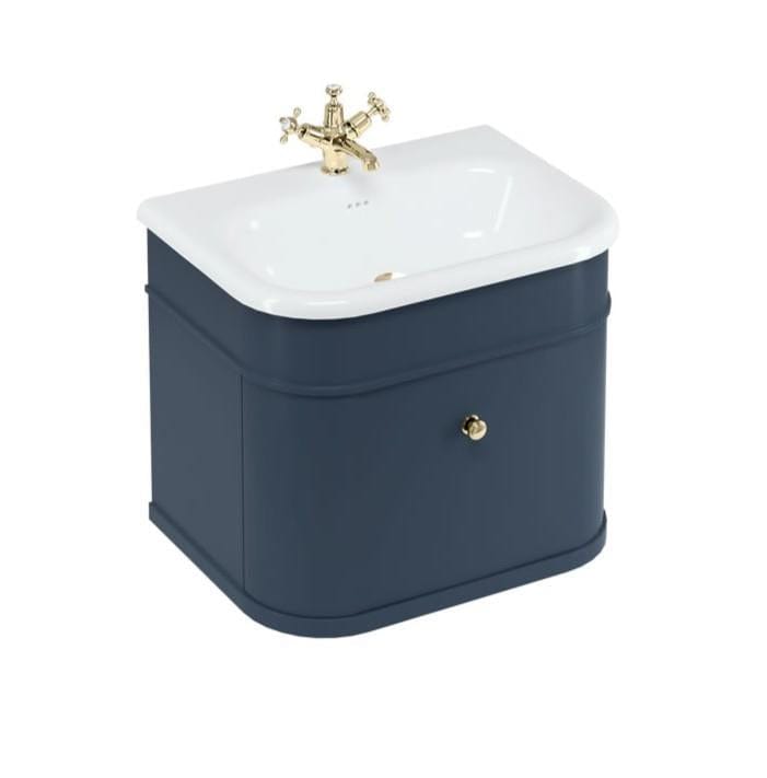 Burlington Wall Mounted Vanity Unit Blue / Ceramic Basin - 1 Tap Hole / Gold Burlington Chalfont 650mm Wall Mounted Single Drawer Vanity Unit with Basin