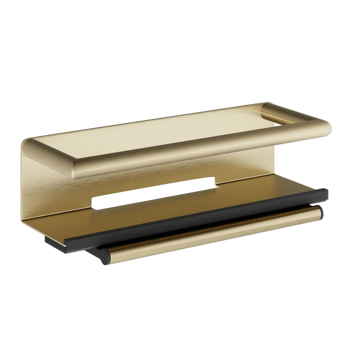 HiB Shelf Brushed Brass HiB Shower Shelf with Grab Bar and Magnetic Squeege