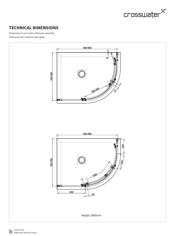 Crosswater Optix Single Door Quadrant Shower Enclosure