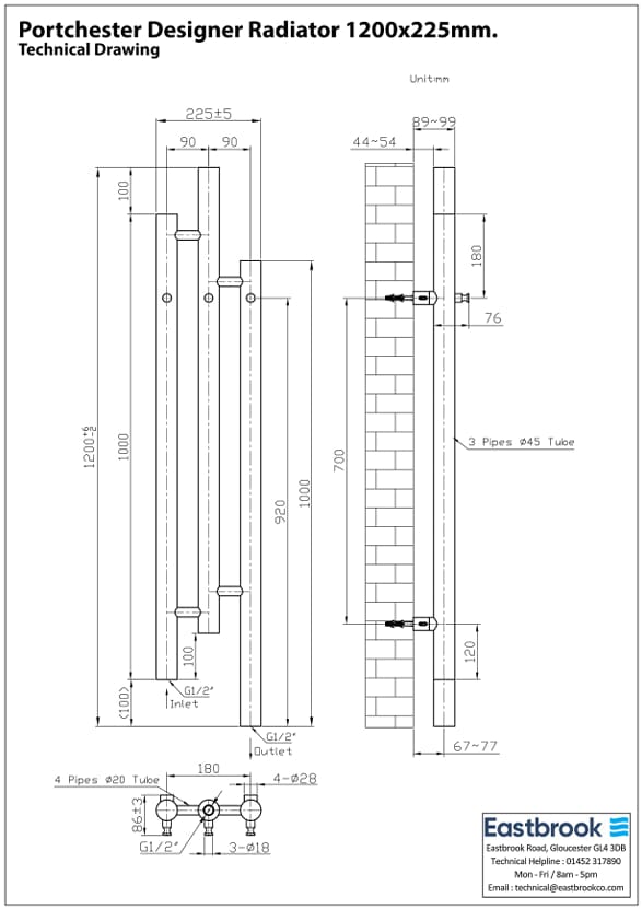Eastbrook Designer Towel Radiator Eastbrook Portchester Vertical Designer Radiator in Matt Black
