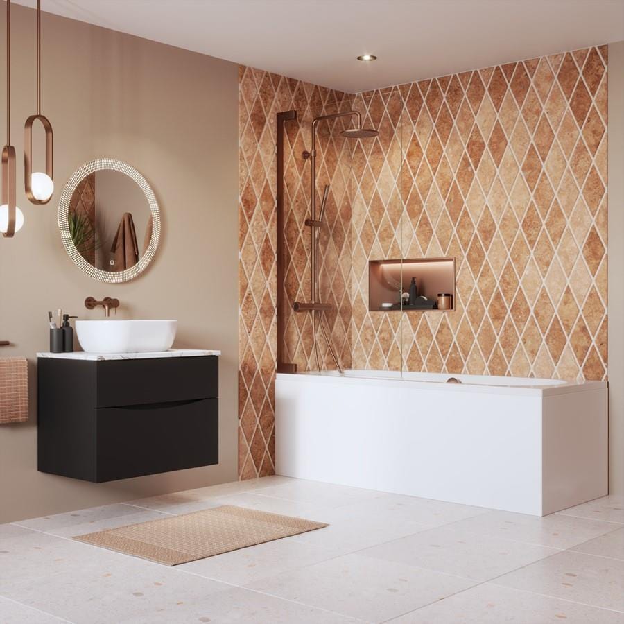 Crosswater Bath Screen Brushed Bronze Crosswater Asura 8mm Hinged Bath Screen - 900 x 1500mm