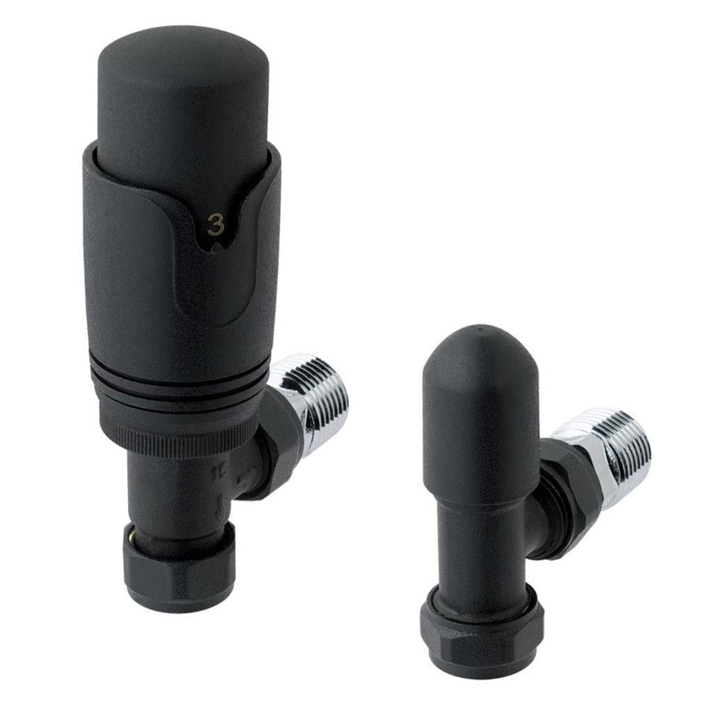 Eastbrook Radiator Valve Matt Black Eastbrook Angled Thermostatic Radiator Valve with Lockshield 15mm (Pair)