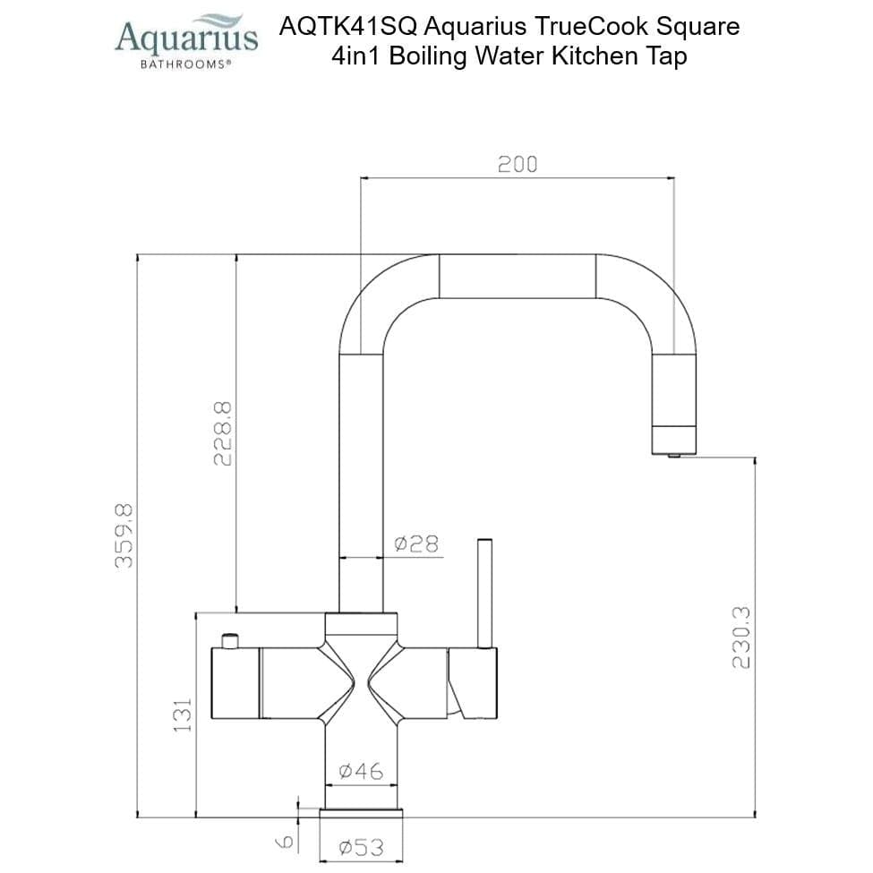 Aquarius Instant Hot Water Tap Aquarius TrueCook Square 4-in-1 Instant Hot Water Kitchen Tap with Square Spout