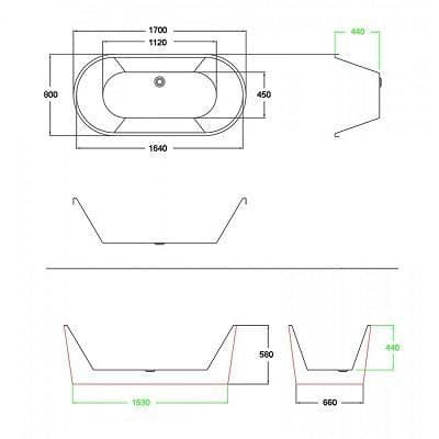 Imex Modern Freestanding Bath Imex Arco Slim Freestanding Bath with Overflow And Pop Up Bath Waste - 1700 x 800mm - White Gloss