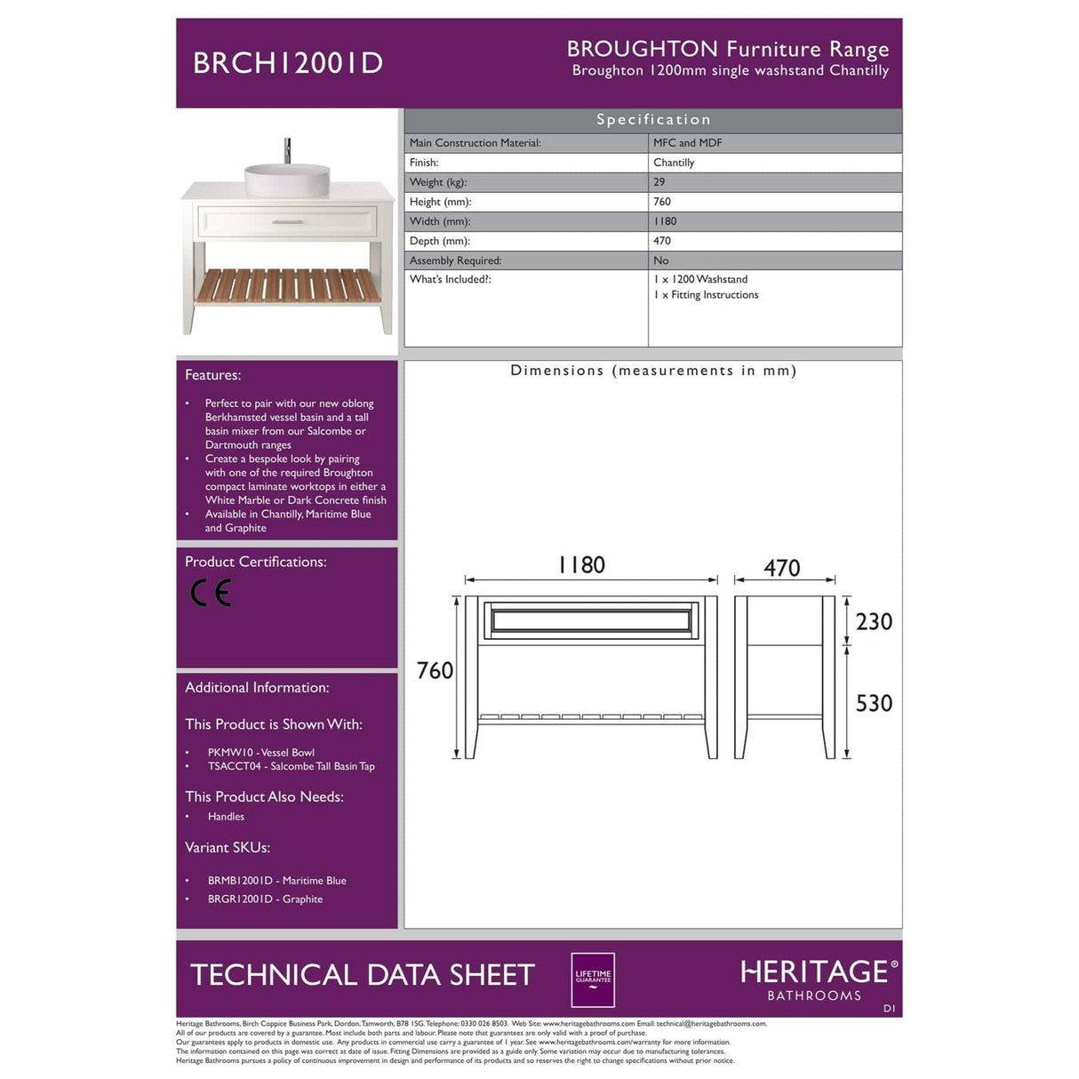 Heritage Floor Standing Vanity Unit Heritage Broughton Washstand with Laminate Worktop