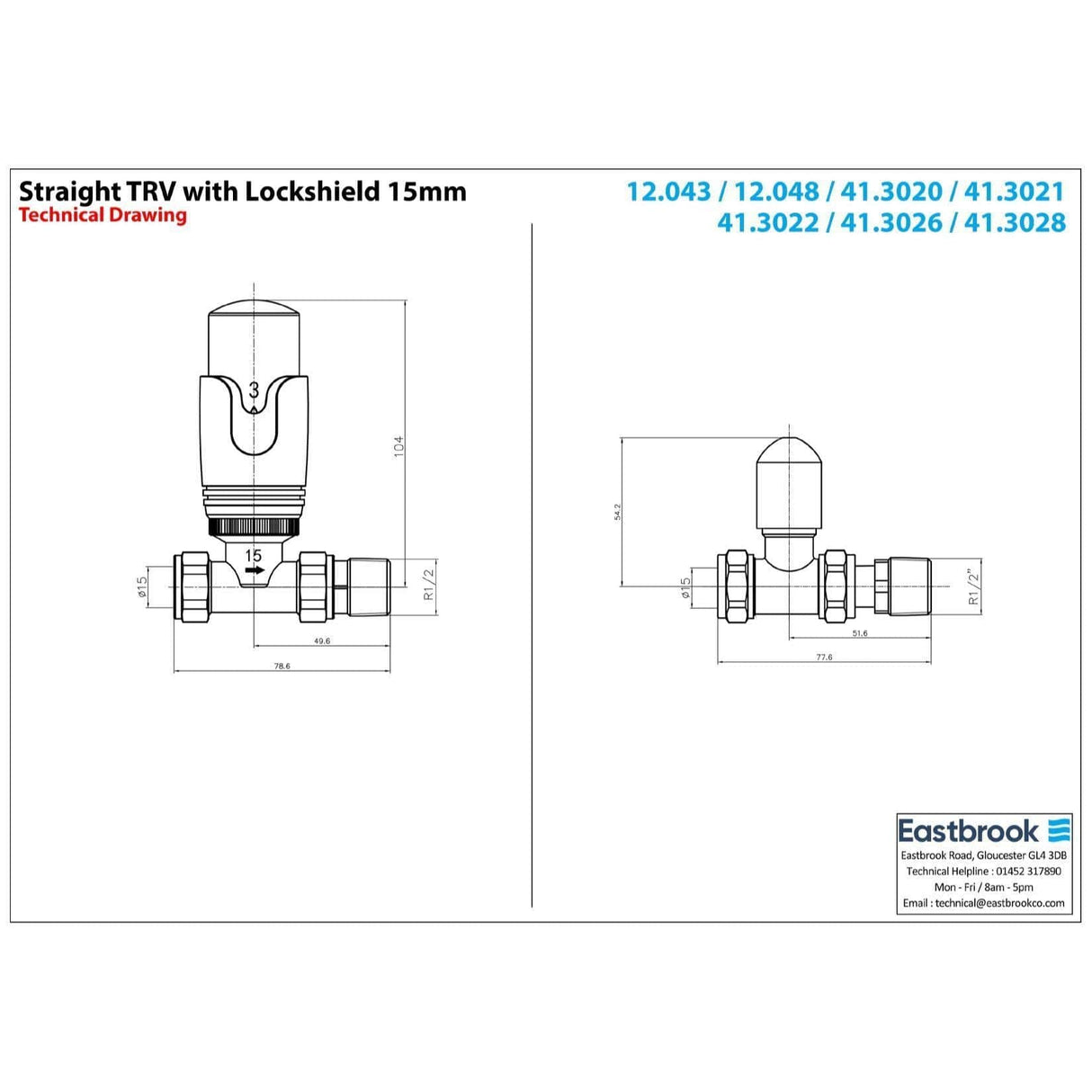 Eastbrook Radiator Valve Eastbrook Straight Thermostatic Radiator Valve with Lockshield 15mm (Pair)