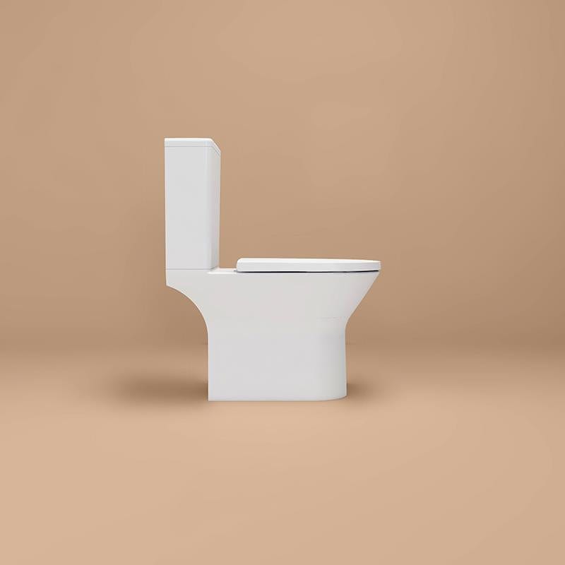 Imex Close Coupled Toilet Imex Blade Rimless Comfort Height Open Back Close Coupled Toilet with Soft Close Seat in White