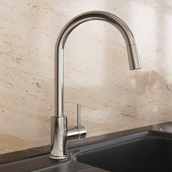 Flova Levo Single Lever Kitchen Mixer Tap with Pull Out Spray and Swivel Spout in Chrome
