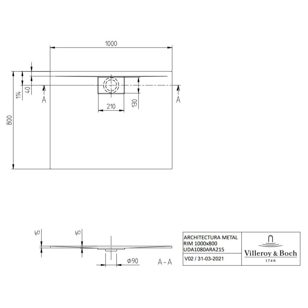 Villeroy & Boch Rectangle Shower Tray Villeroy & Boch Architectura Metalrim Rectangular Shower Tray in Alpin White