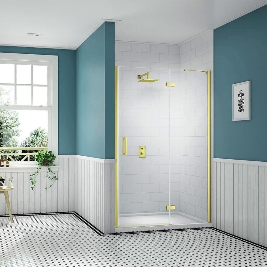 Merlyn Hinged Shower Door Brushed Brass / 1000 adj (960-1000mm) Merlyn Ionic Essence Frameless Hinged Shower Door and Inline Panel