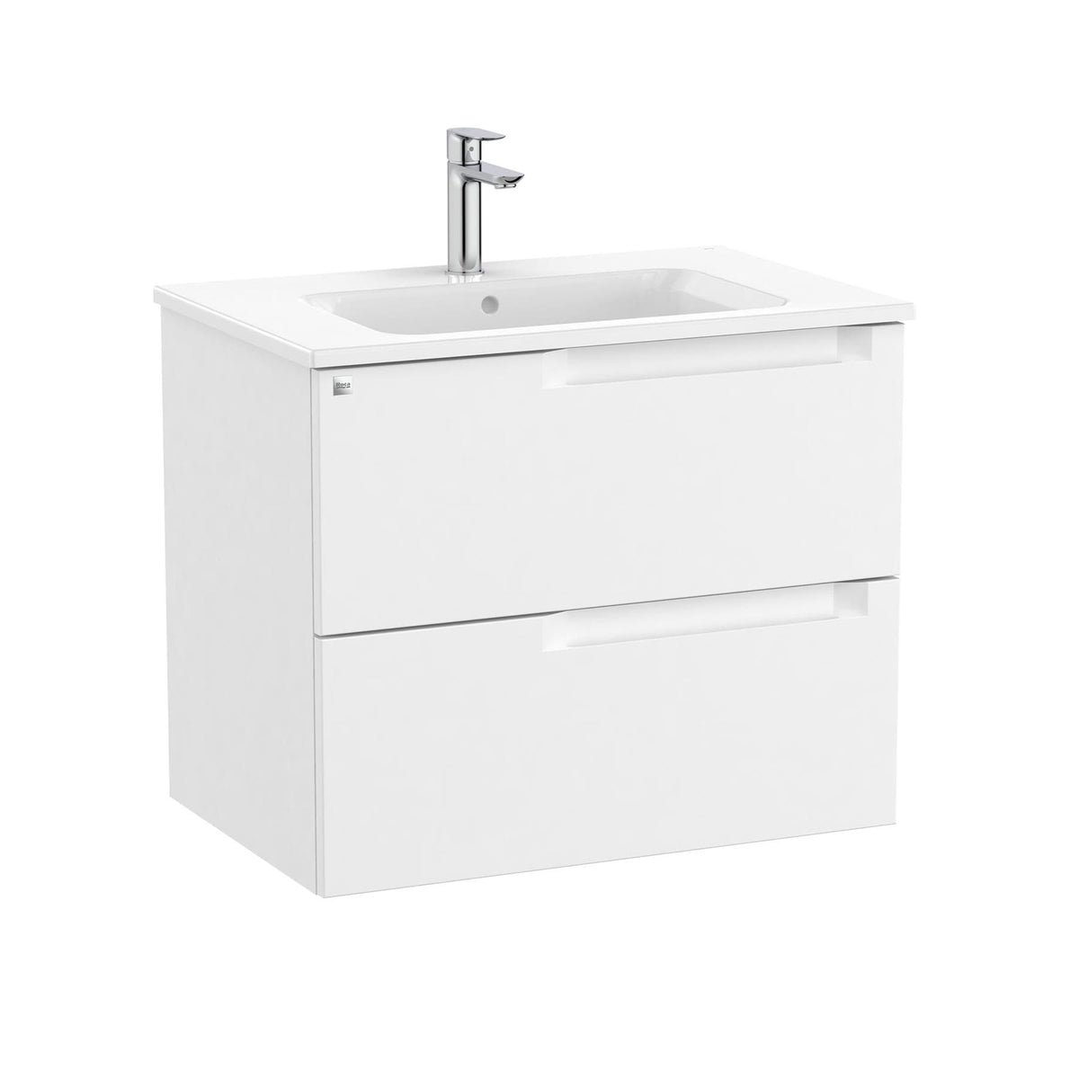 Roca Wall Mounted Vanity Unit Matt White Roca Aleyda 700mm Wall Mounted Two Drawer Vanity Unit with Basin
