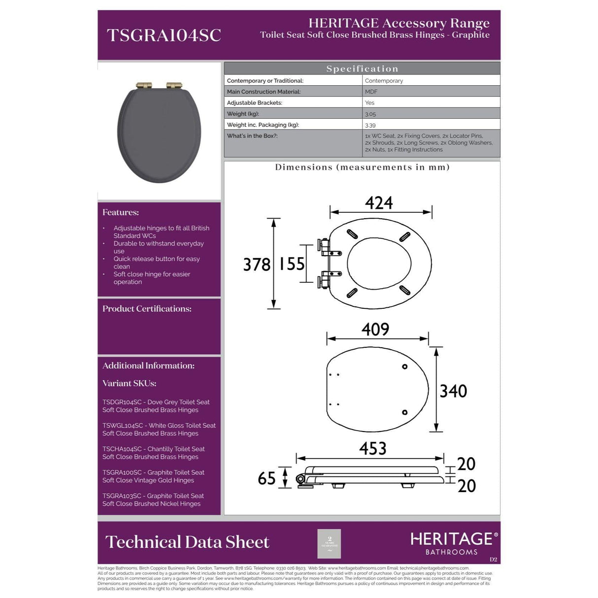 Heritage Soft Close Wooden Toilet Seat