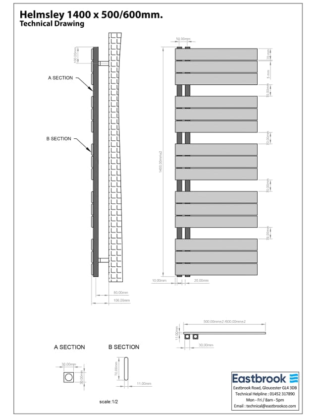 Eastbrook Designer Towel Radiator Eastbrook Helmsley Straight Vertical Designer Towel Rail in Matt White