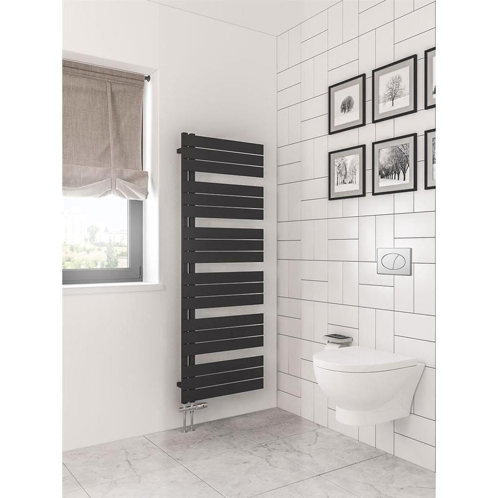 Eastbrook Designer Towel Rail 1640 x 600 / Dual Fuel Eastbrook Helmsley Straight Vertical Designer Towel Rail in Matt Black