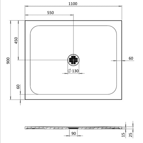 Crosswater Rectangle Shower Tray 900 x 1100mm Crosswater Creo Rectangle 25mm Stone Resin Shower Tray with Waste
