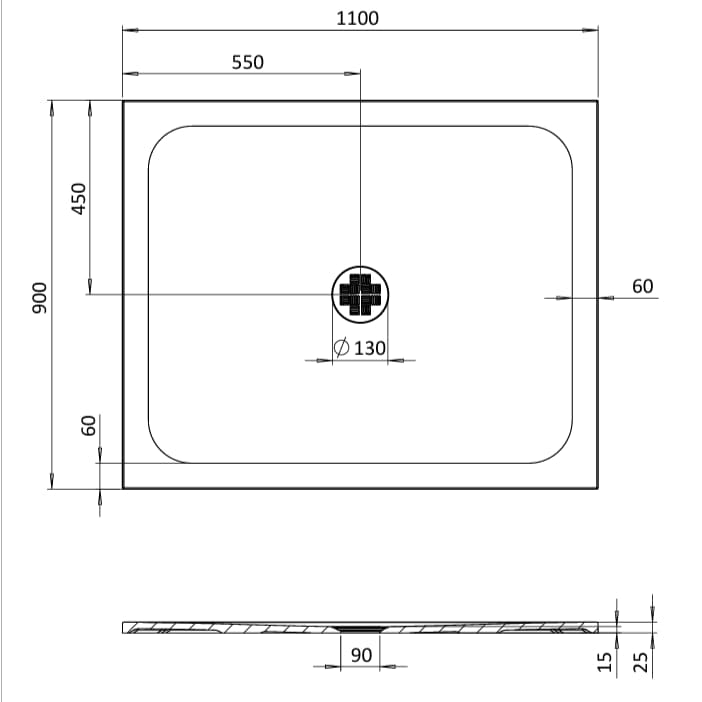 Crosswater Rectangle Shower Tray 900 x 1100mm Crosswater Creo Rectangle 25mm Stone Resin Shower Tray with Waste
