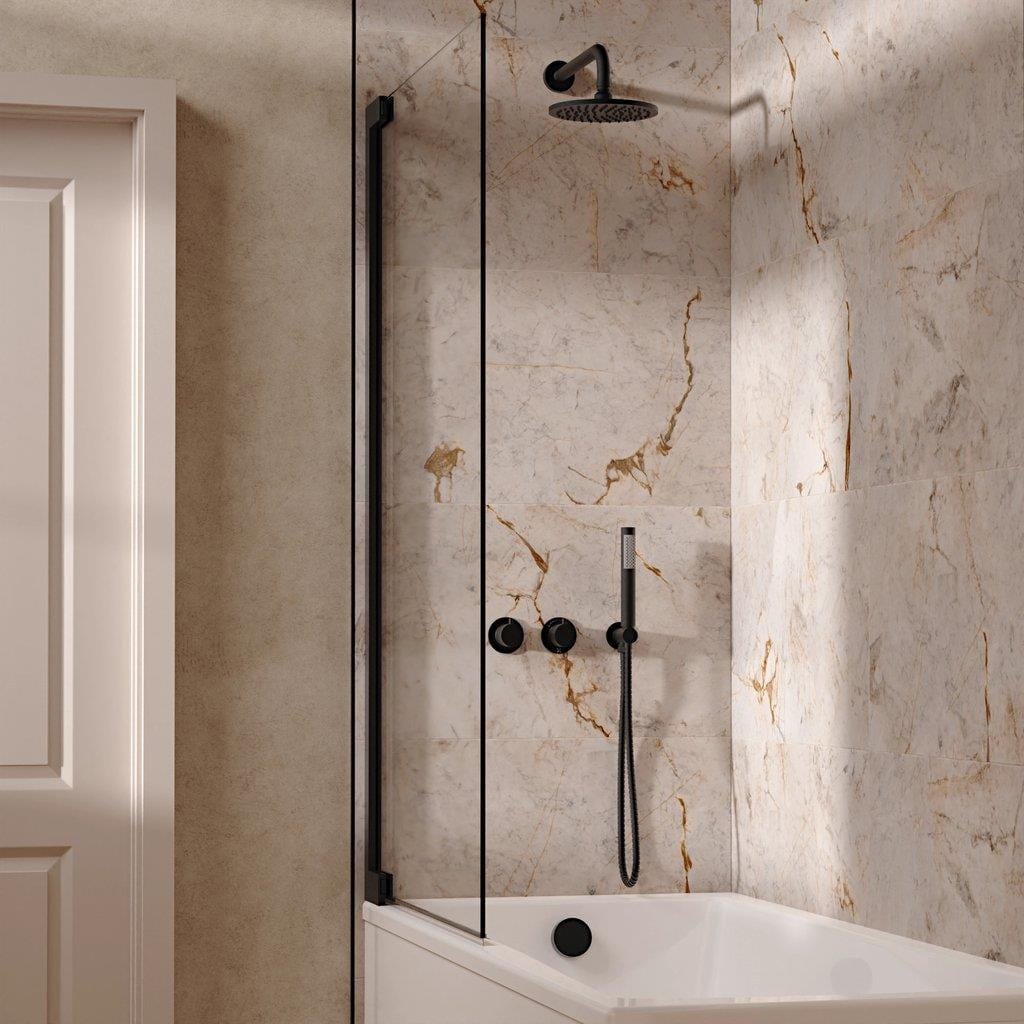 UK Bathroom Store Concealed Shower Set Matt Black / Wall Arm / 200mm Crosswater Module Shower Set 6 - 3 Outlet with Overhead Shower, Handset and Overflow Bath Filler