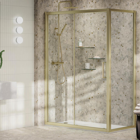 Aquarius Shower Door Brushed Brass / 760mm Aquarius Pluvia 6mm Shower Door Side Panel