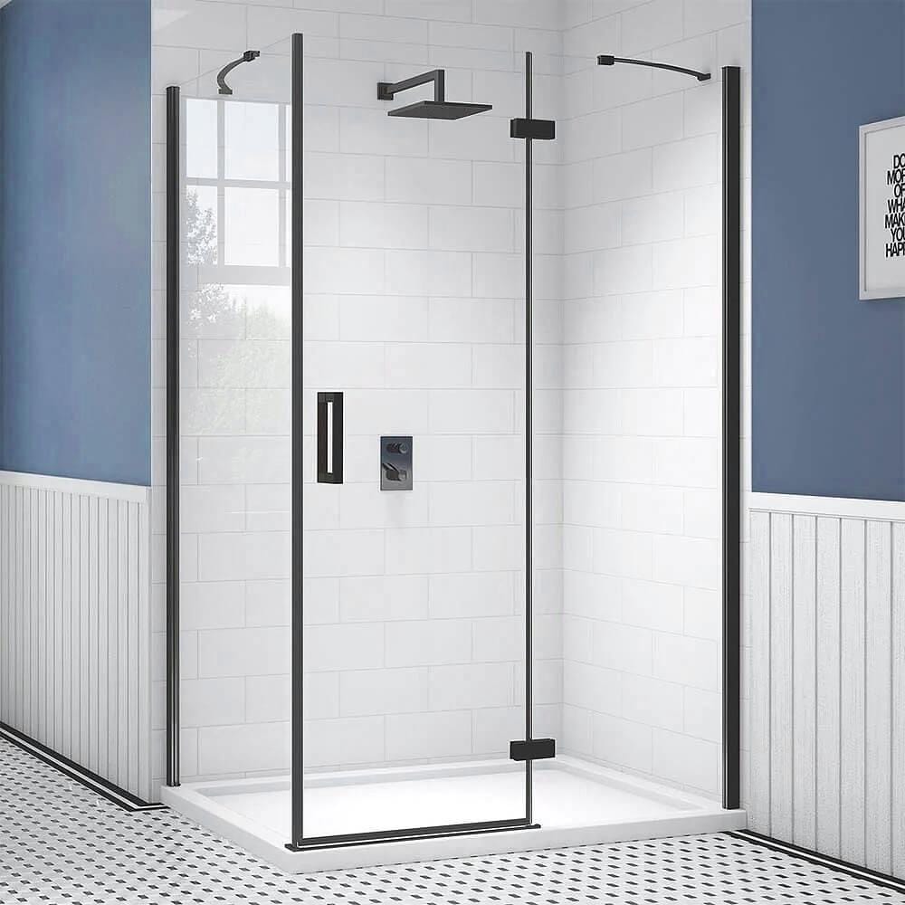 Merlyn Side Panel Matt Black / 800mm Merlyn Ionic Essence Frameless Side Panel for Hinged Shower Door and Inline Panel